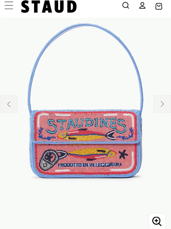 STAUD Handbags - STAUD Beaded Logo Shoulder Bag in Pink and Light Blue with Yellow Accent